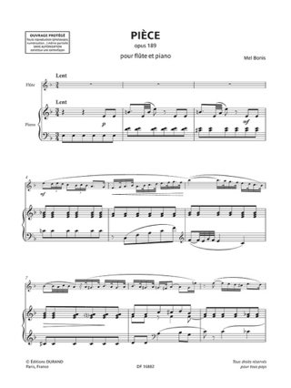 Pièce pour flûte et piano, Opus 189 - Mel Bonis - Partition